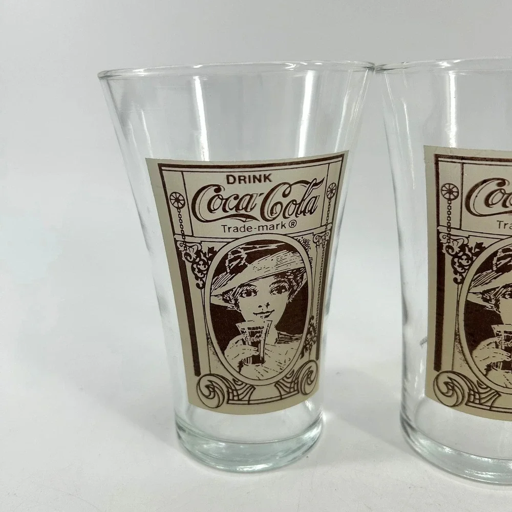 Set of 4 Coca-Cola 16oz Victorian Lady Flair Glasses Turn of the Century Glasses
